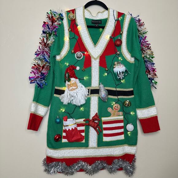 Ugly Christmas Sweater Dress LIGHTS UP Tacky Tinsel Xmas Party Winner Medium - Picture 1 of 5